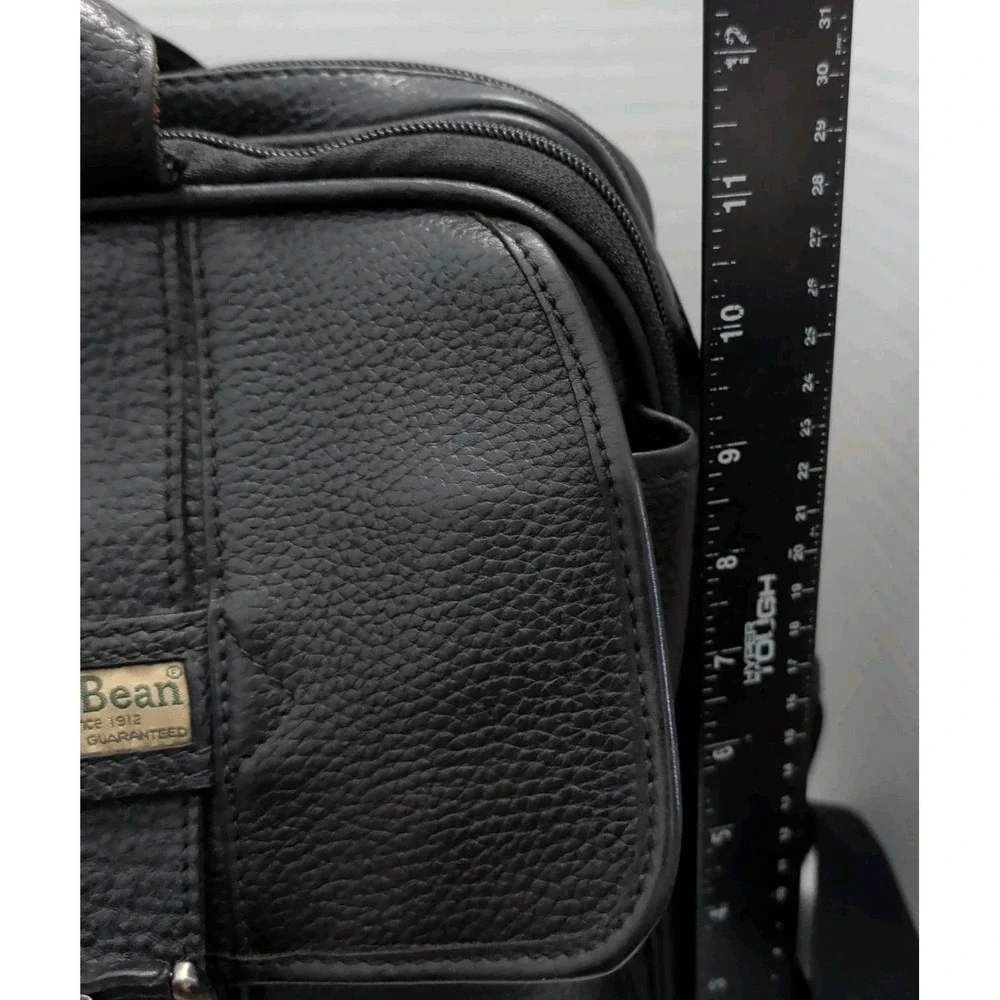 Vtg L.L. Bean Black Pebbled Leather Messenger Bag Satchel Casual Travel Laptop